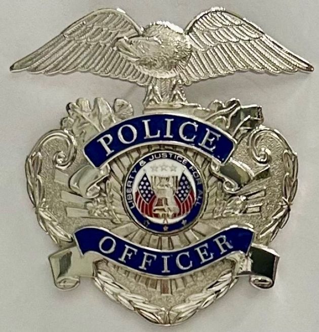 POLICE OFFICER METAL HAT BADGE - NICKEL.